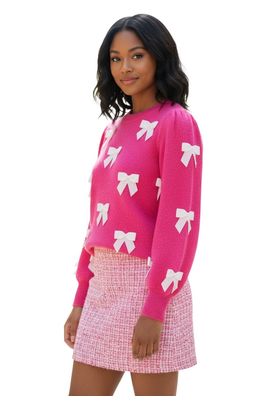 Lilly Pulitzer $228 ZARIE sweater heathered passion fruit pink party bows XS